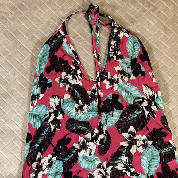 NBD Womens XS Dress Short Mini Halter Tunic Top Lined Pink Floral Palm Print - Picture 2 of 11
